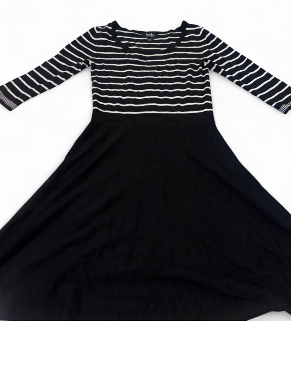Striped Knit Long Sleeve Black Dress